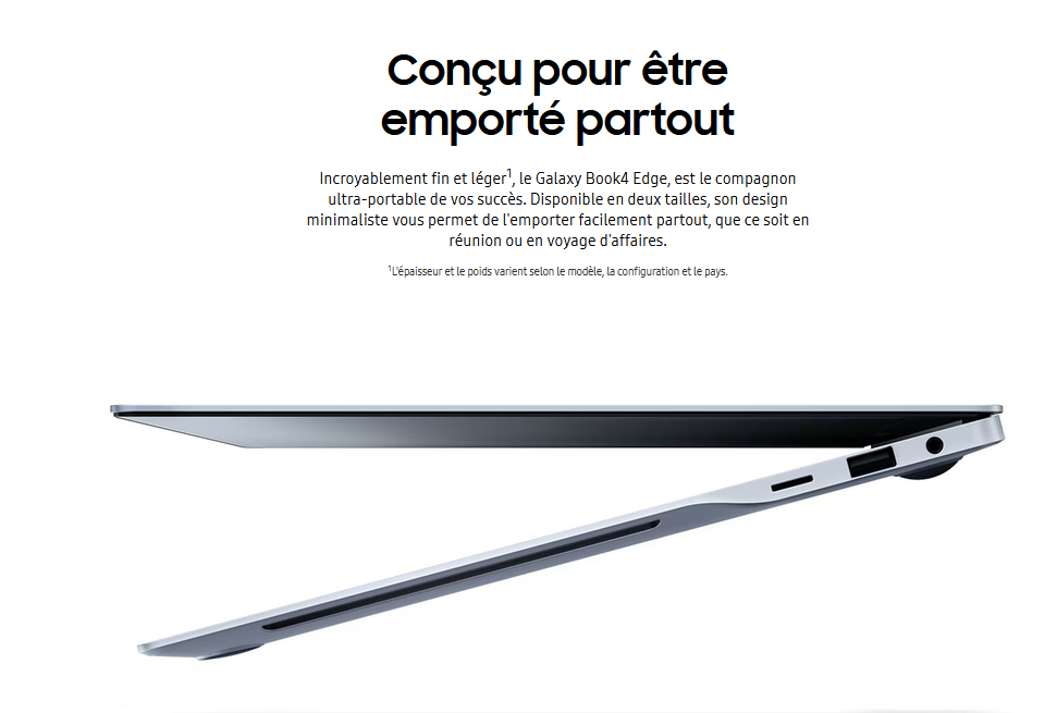 Samsung Galaxy Book4 Edge - Qualcomm Snapdragon X Elite X1E-80-100  - 512 Go SSD - eUFS - 14" écran tactile 2880 x 1800 / WQXGA+ - Win 11 Home