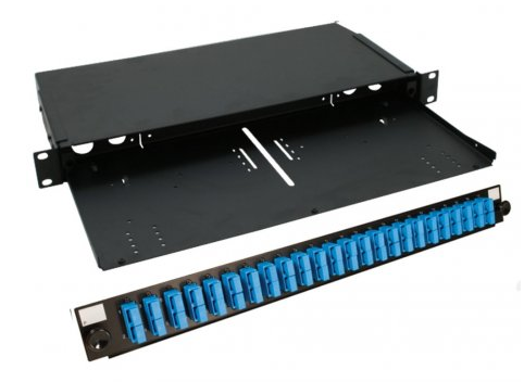 Tiroir Optique 1U équipé de 24 traversées LC Duplex Multimode 48 Pigtails OM4 